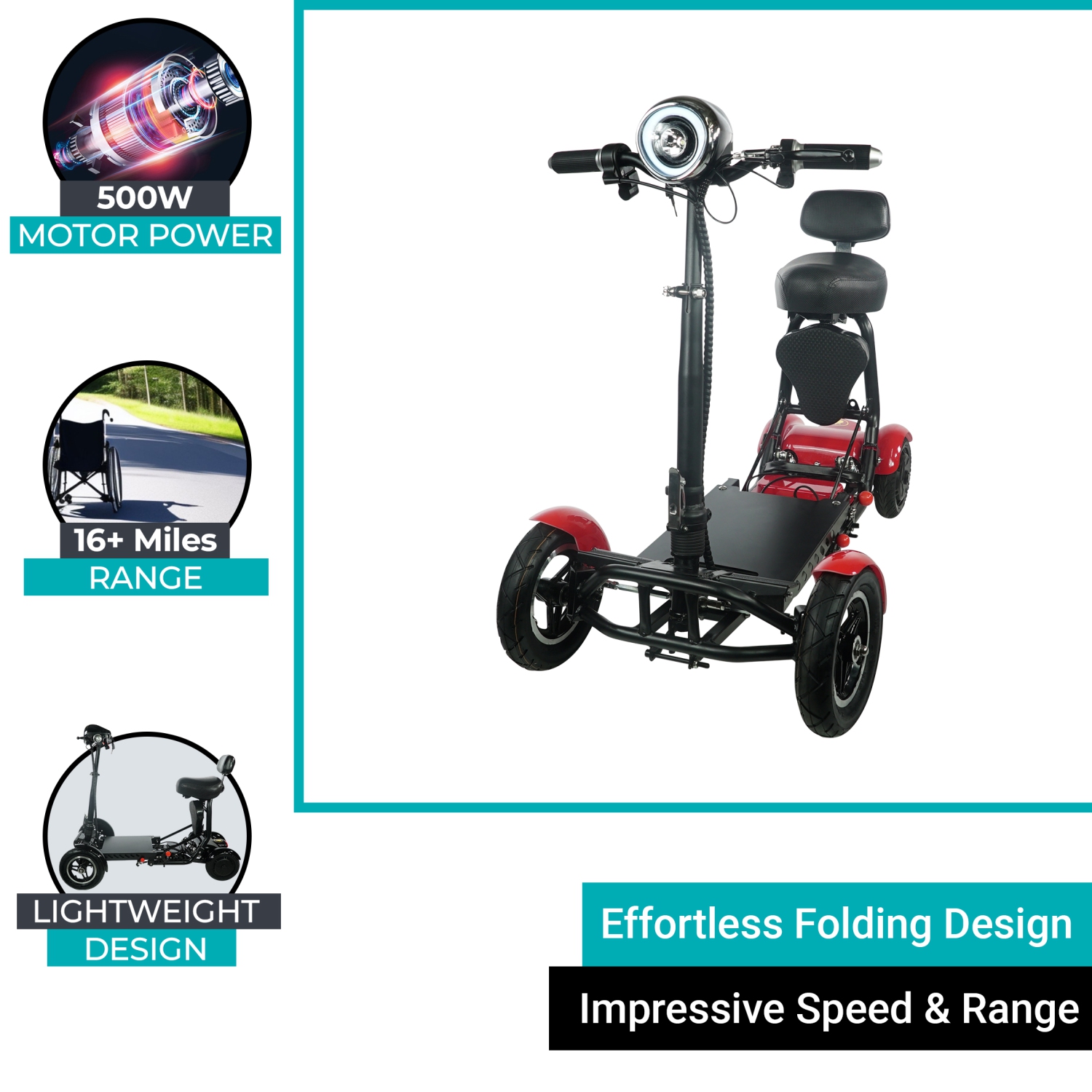 Trottinette pliable MS-3000 | Légère et facile à ranger, écologique haute performance, portée jusqu'à 25&nbsp;km | Siège confortable réglable | Cadre