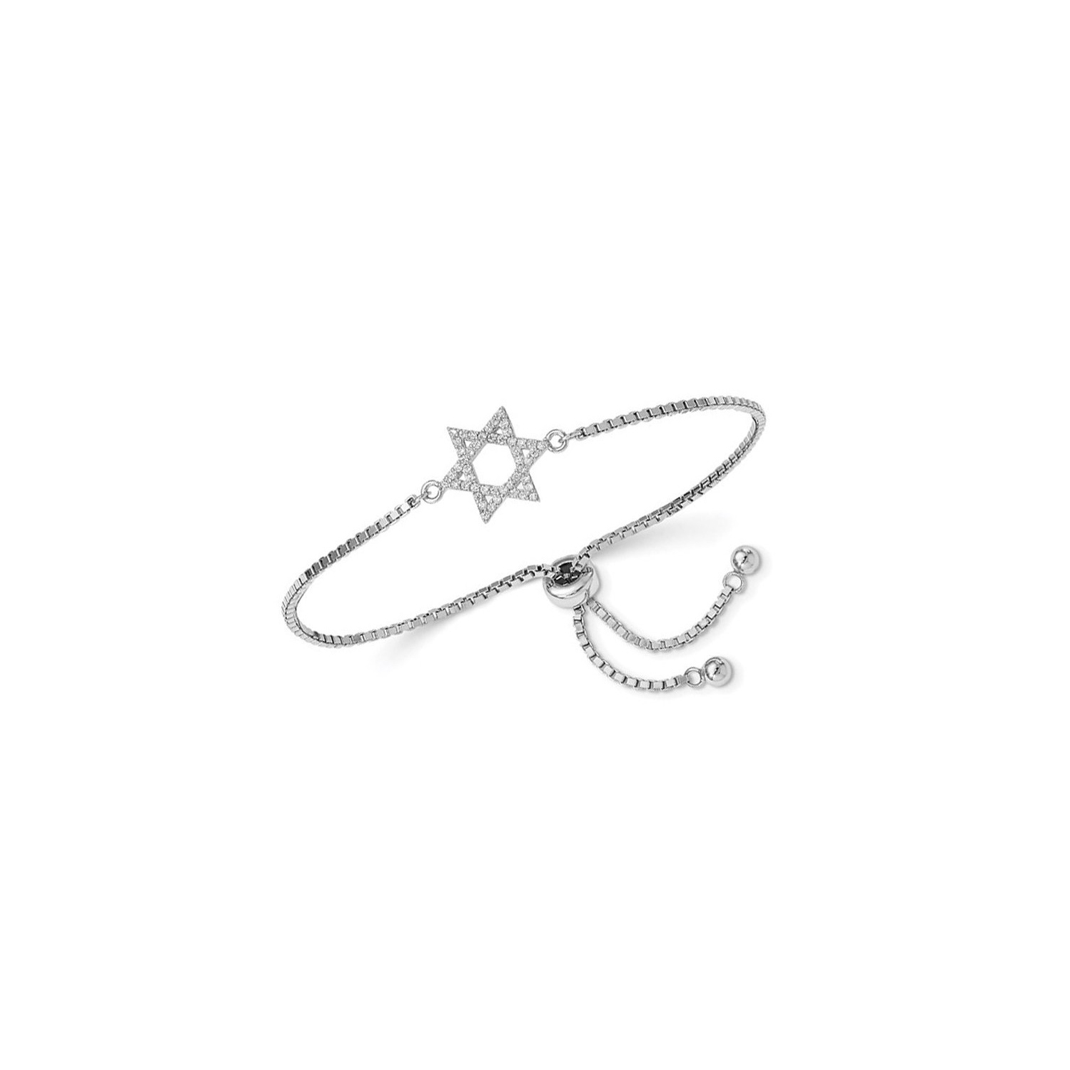 Bracelet à breloques étoile de David en argent sterling plaqué rhodium, zircon cubique