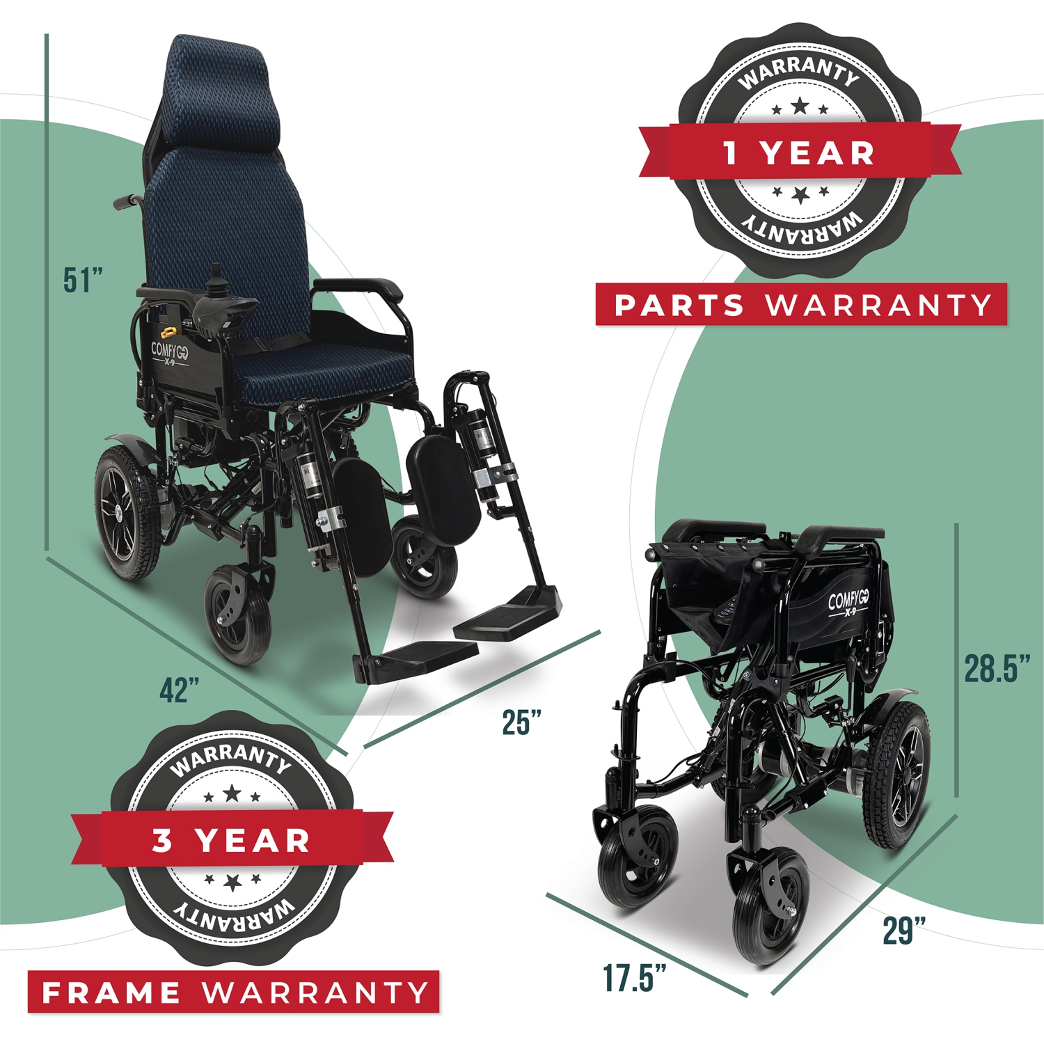 X-9 Remote-Controled Electric Wheelchair | Automatic Reclining Backrest & Lifting Leg Rests | Dual Motors, 27 km Range | 360° Joystick | Lightweight
