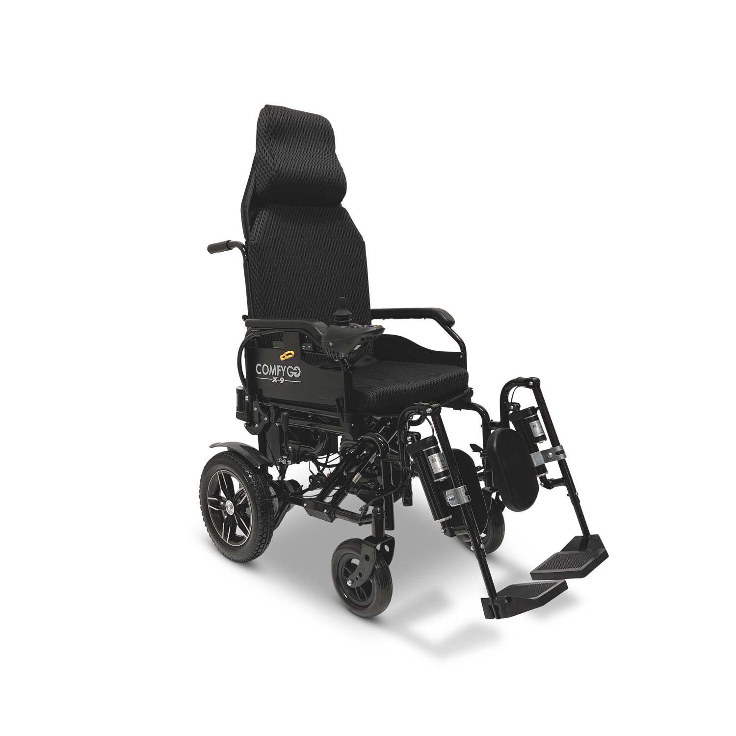 X-9 Remote-Controled Electric Wheelchair | Automatic Reclining Backrest & Lifting Leg Rests | Dual Motors, 27 km Range | 360° Joystick | Lightweight & Portable - Black