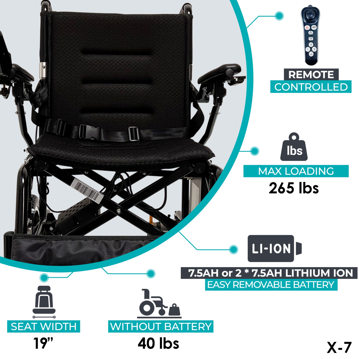 X-7 ComfyGO Electric Wheelchair | Ultra-Light, Foldable, Dual Motor | Up to 16 km Range | Easy 360° Control with LCD Display Travel Ready | Black