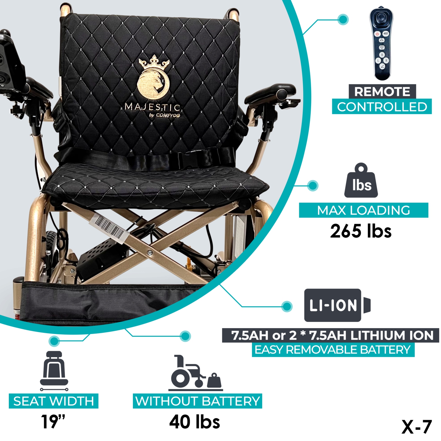 X-7 Limited Edition ComfyGO Electric Wheelchair | Ultra-Light, Foldable, Dual Motor | Up to 16 km Range | Easy 360° Control with LCD Display