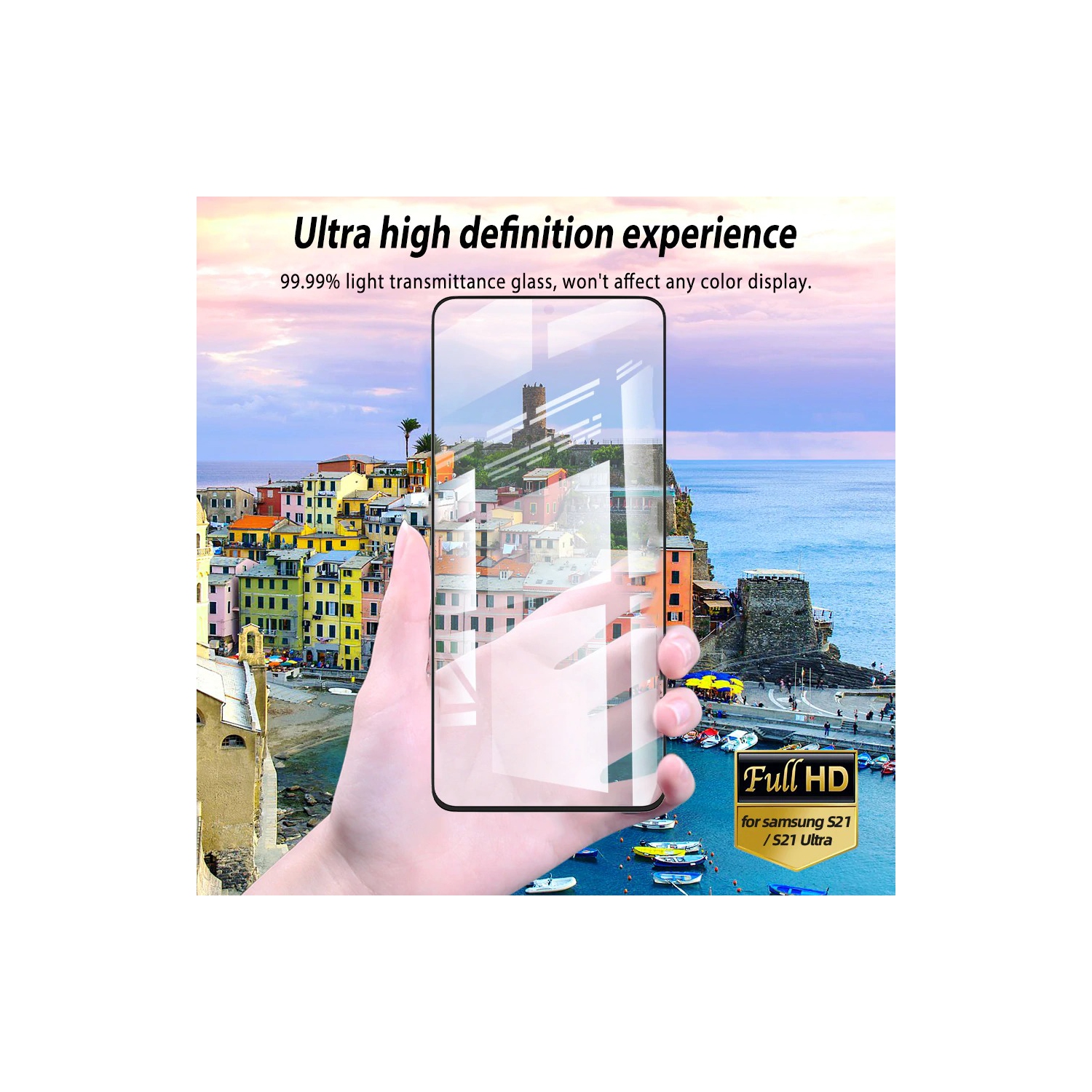 Samsung Galaxy S21 FE Black Screen Protector Full Cover Tempered Glass Screen Protector Flim Guard