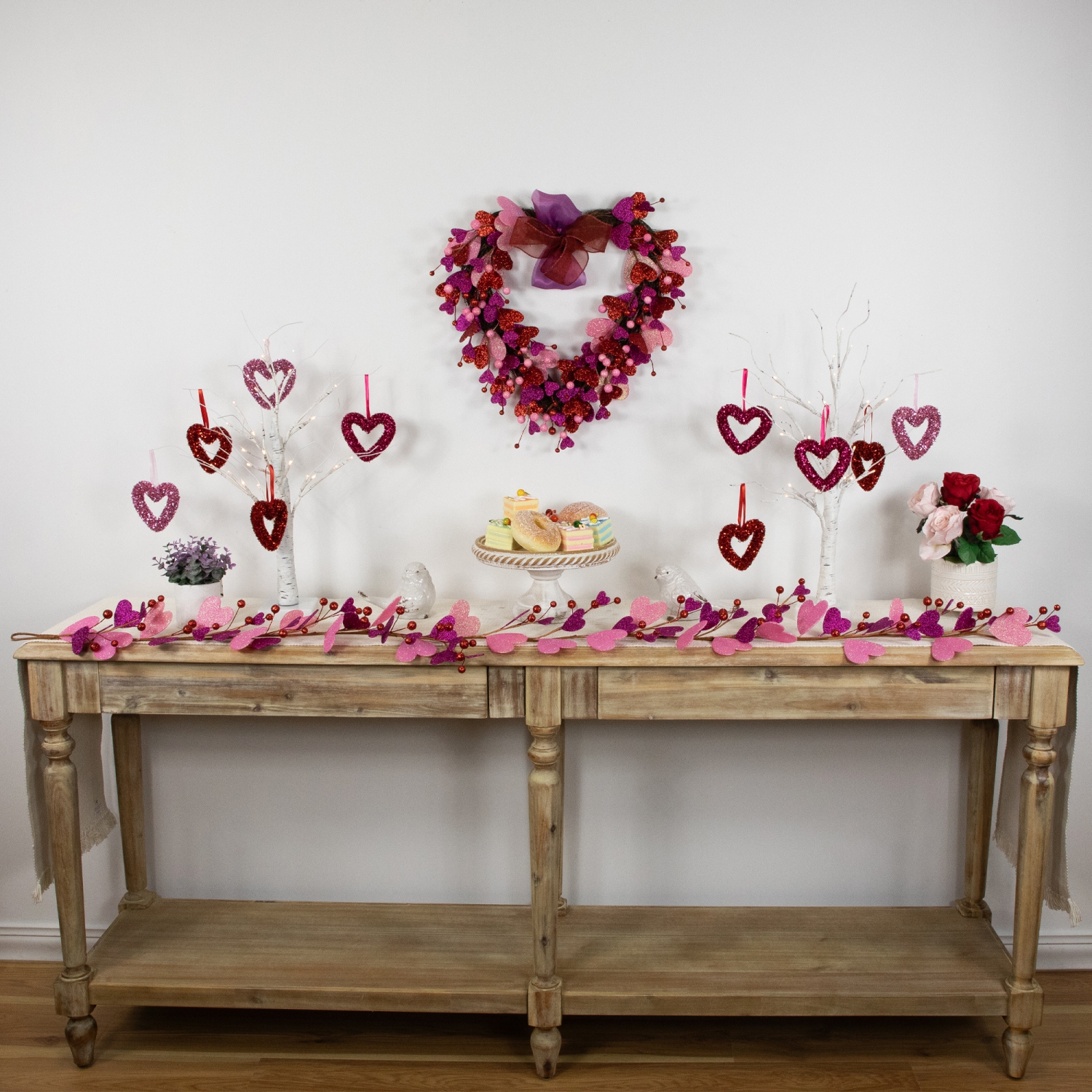6' Glittered Hearts and Berries Valentine's Day Garland