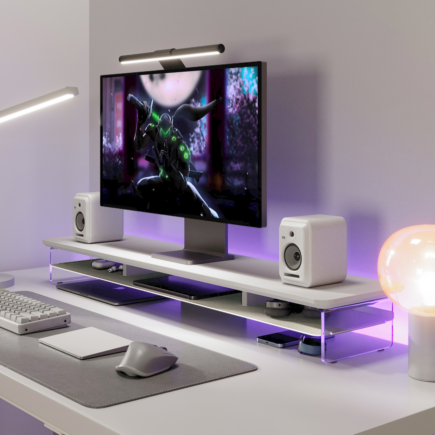 FENGE – Support pour moniteur double à 2 niveaux en acrylique, support pour ordinateur robuste et transparent pour la maison, le bureau et