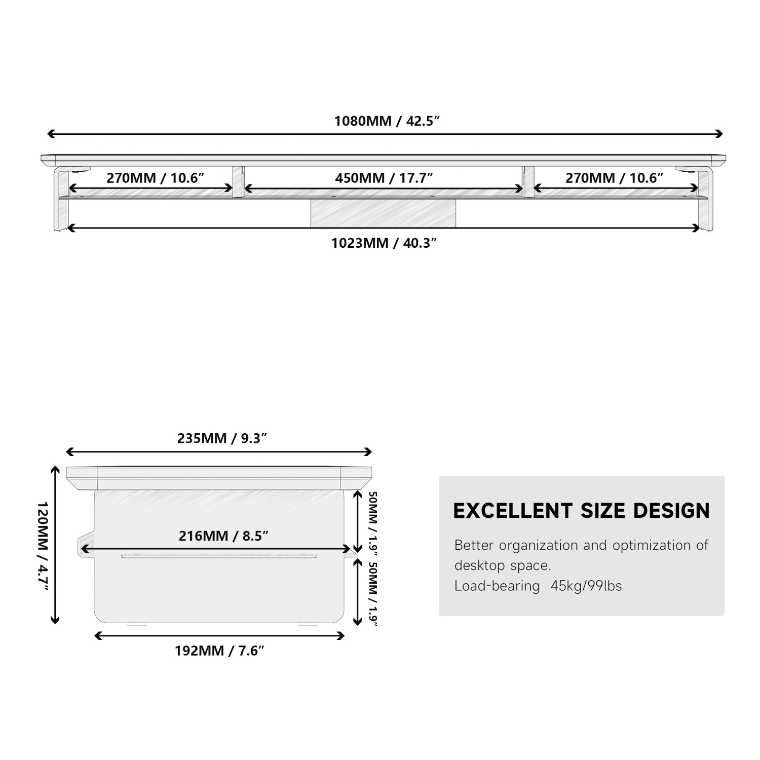 FENGE – Support pour moniteur double à 2 niveaux en acrylique, support pour ordinateur robuste et transparent pour la maison, le bureau et