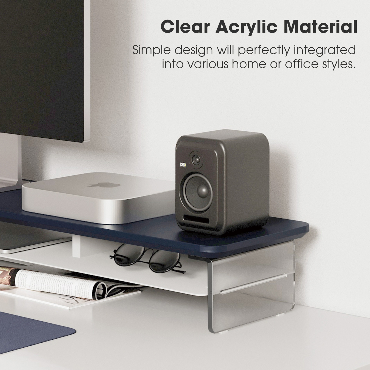 FENGE – Support pour moniteur double à 2 niveaux en acrylique, support pour ordinateur robuste et transparent pour la maison, le bureau et