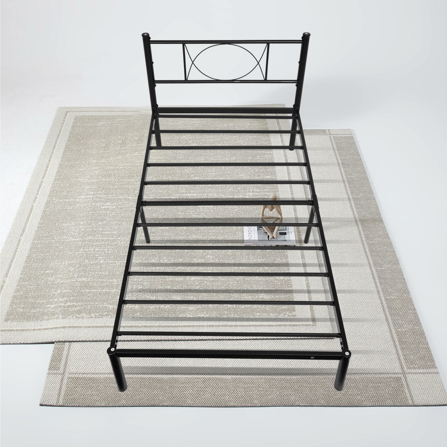 Cadre de lit jumeau de 14&nbsp;po de hauteur avec tête de lit, cadre de lit en métal robuste et bandes antidérapantes