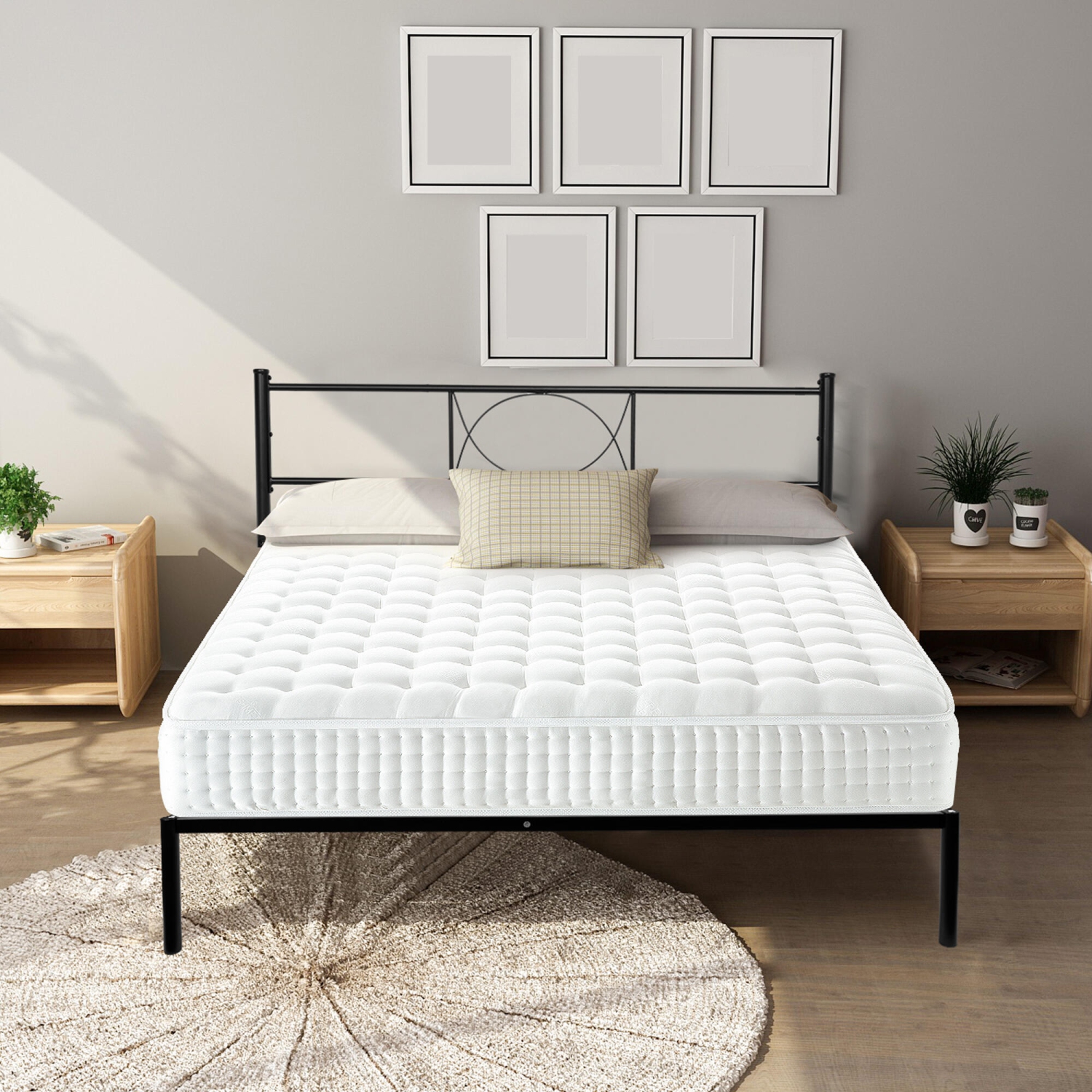 Cadre de lit jumeau de 14&nbsp;po de hauteur avec tête de lit, cadre de lit en métal robuste et bandes antidérapantes