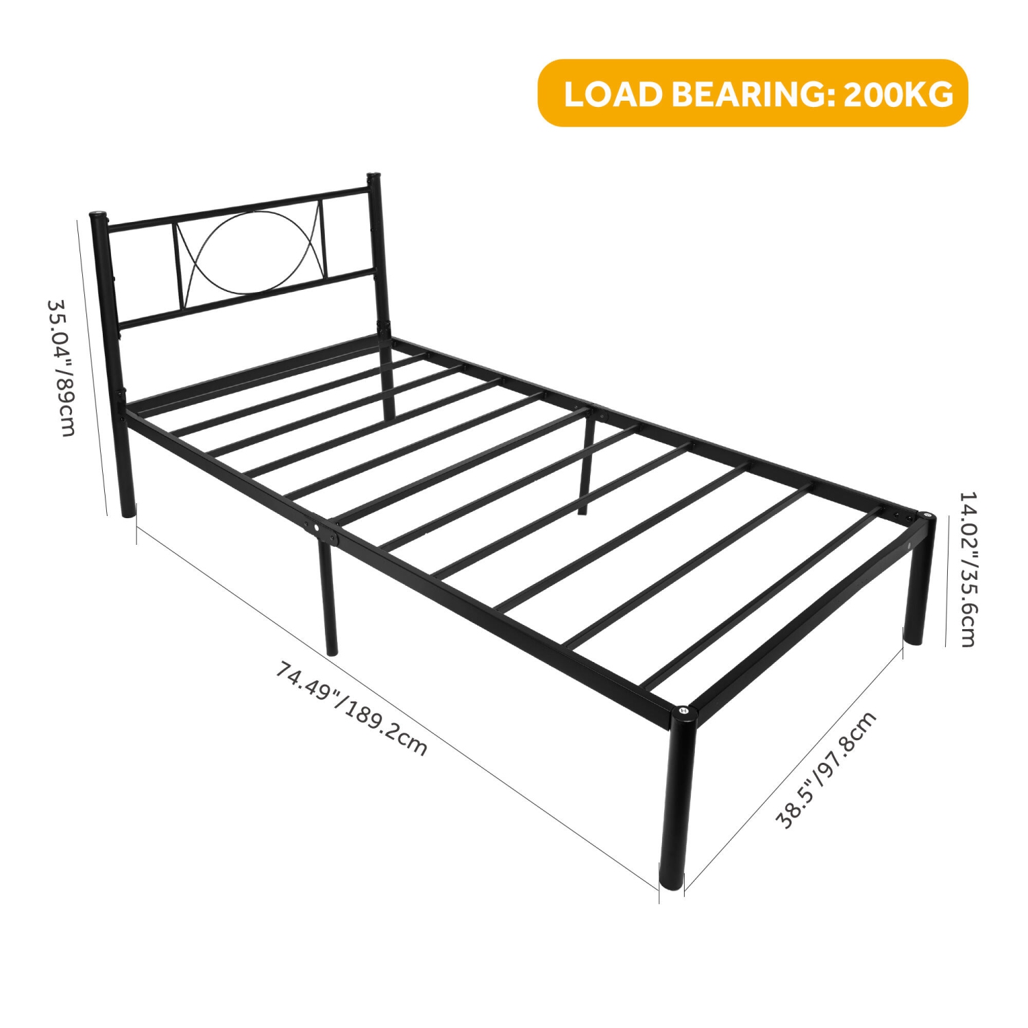 Cadre de lit jumeau de 14&nbsp;po de hauteur avec tête de lit, cadre de lit en métal robuste et bandes antidérapantes