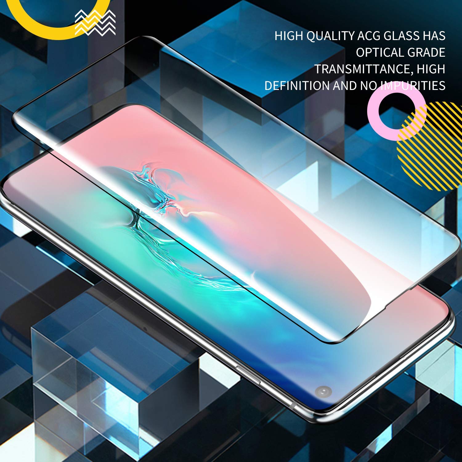 Protecteur d'écran en verre trempé avec protecteur d'écran noir pour Galaxy S10 de Samsung