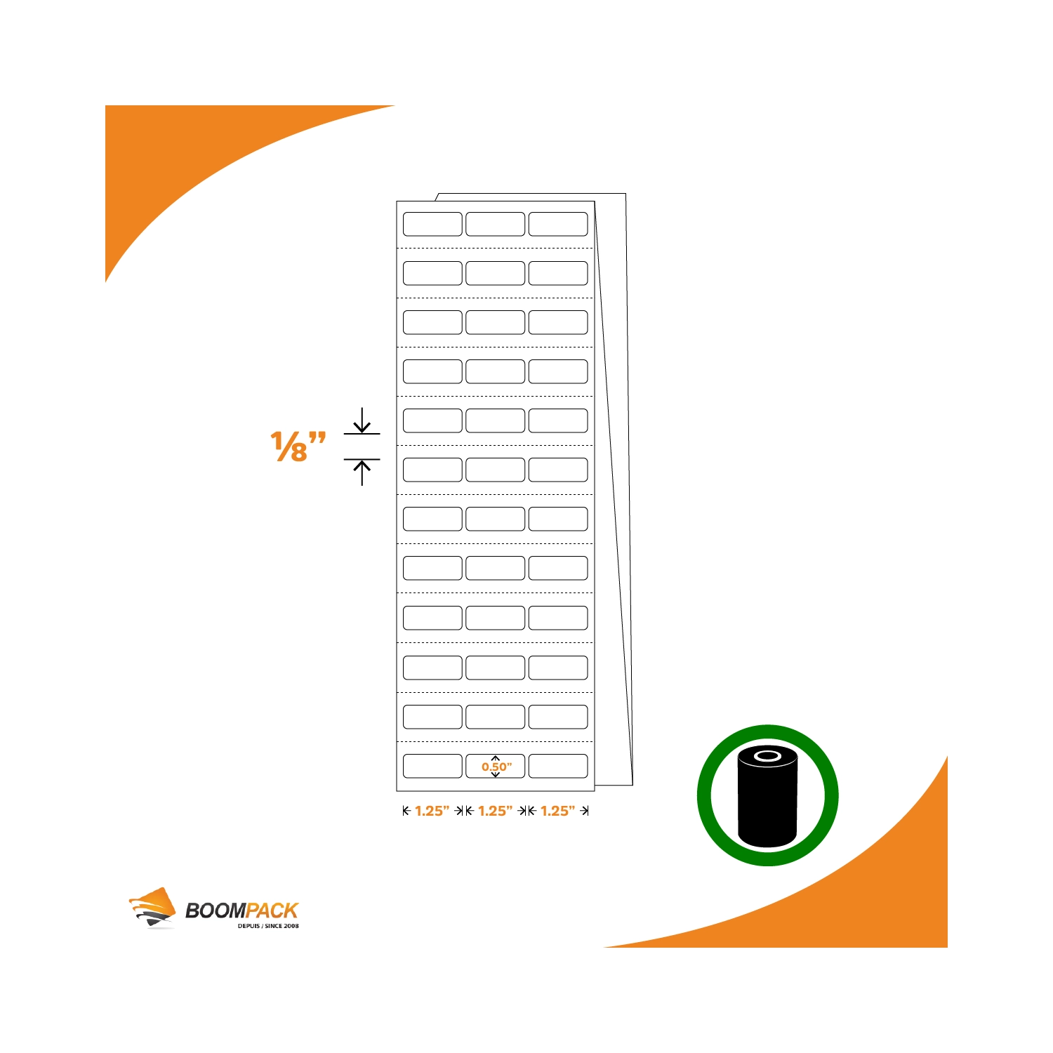 STICKERS /LABELS 1.25 x 0.5 FANFOLD 3 ACROSS E-125050-TTFF-3AC 2STACK/CS