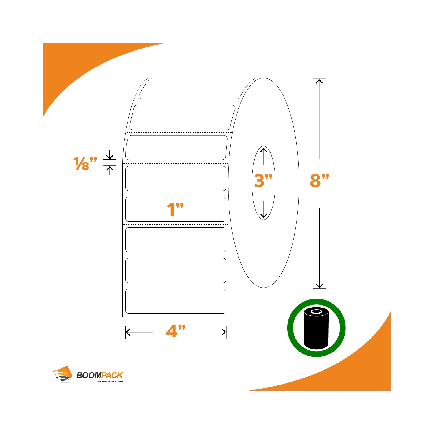 THERMAL TRANSFER STICKERS / LABELS 4'' x 1'' , E-400100-TT, 8ROLLS/CS