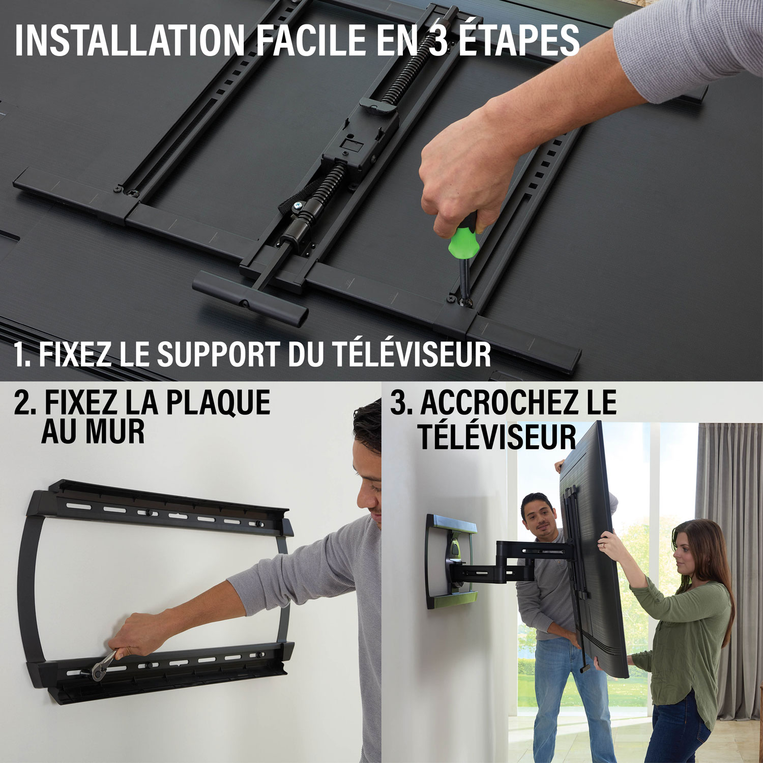 Support mural articulé Elite Advanced avec fonction 4D + Shift de SANUS pour téléviseur de 42 à 90 po