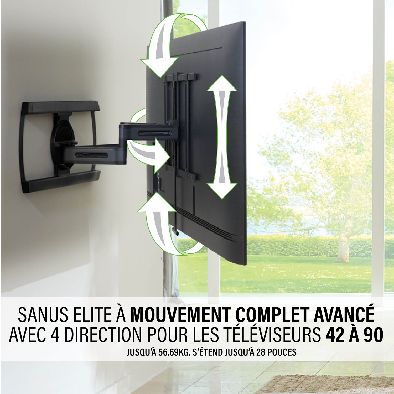 Support mural articulé Elite Advanced avec fonction 4D + Shift de SANUS pour téléviseur de 42 à 90 po