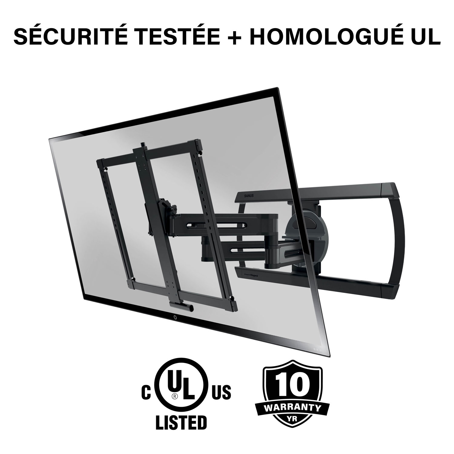 Support mural articulé Elite Advanced avec fonction 4D + Shift de SANUS pour téléviseur de 42 à 90 po