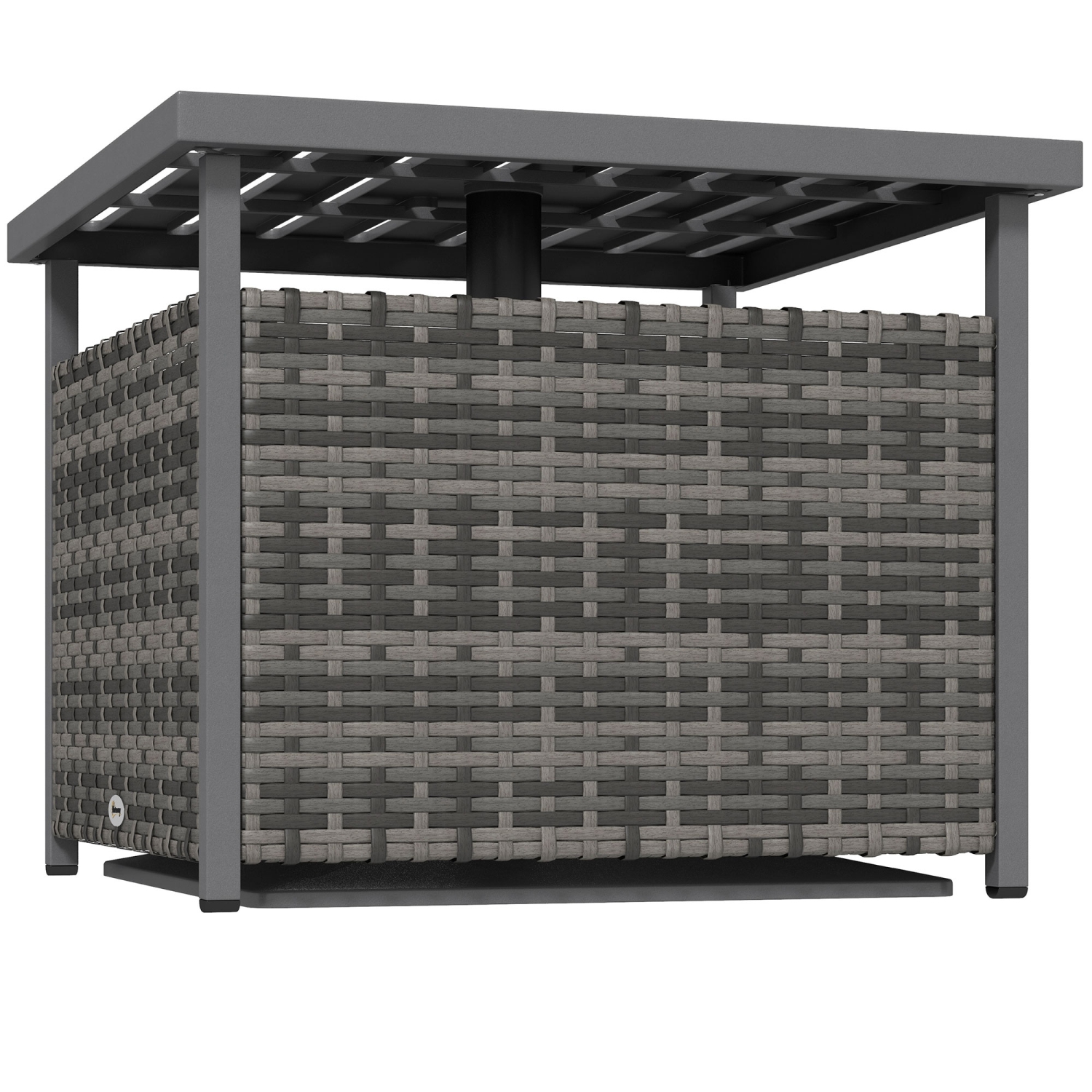 Outsunny 22" Outdoor Rattan Wicker Patio Coffee Table with Umbrella Hole, Patio Side Table with Slatted Metal Top, Suitable for Garden, Backyard,