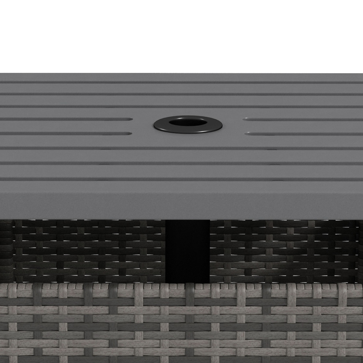 Outsunny 22" Outdoor Rattan Wicker Patio Coffee Table with Umbrella Hole, Patio Side Table with Slatted Metal Top, Suitable for Garden, Backyard,