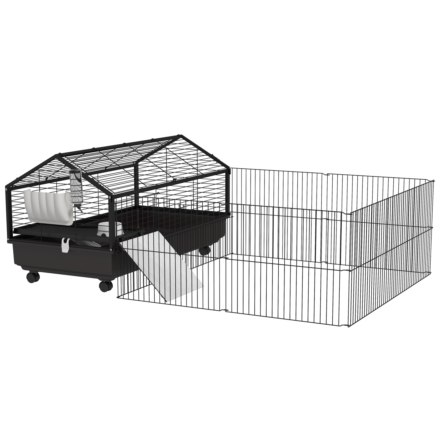 PawHut Guinea Pig Cage with Foldable Detachable Playpen, Rolling Rabbit Chinchilla Hedgehog Bunny Cage Small Animal Habitat with Water Bottle, Hay