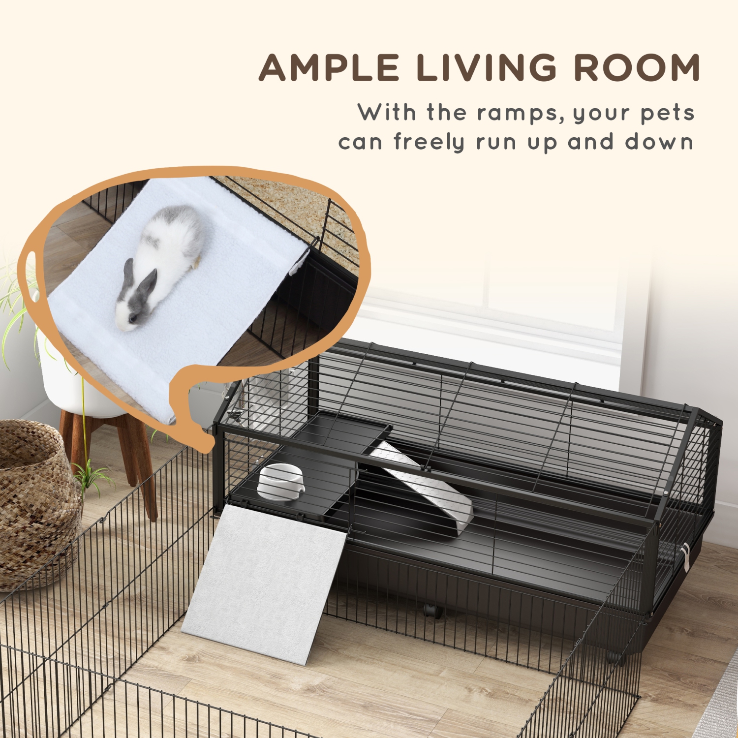 PawHut Guinea Pig Cage with Foldable Detachable Playpen, Rolling Rabbit Chinchilla Hedgehog Bunny Cage Small Animal Habitat with Water Bottle, Hay