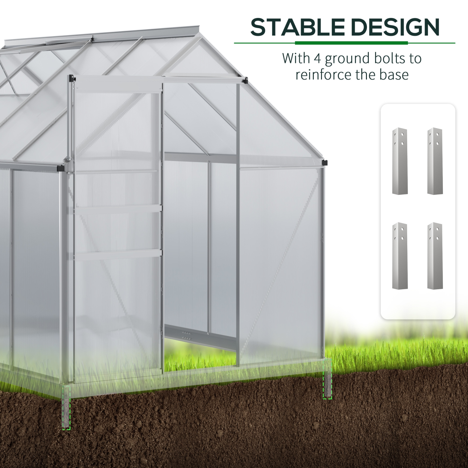 Outsunny 6' x 8' x 6.5' Polycarbonate Greenhouse, Walk-in Green House with Adjustable Roof Vent, Galvanized Base, Sliding Door and Rain Gutter for