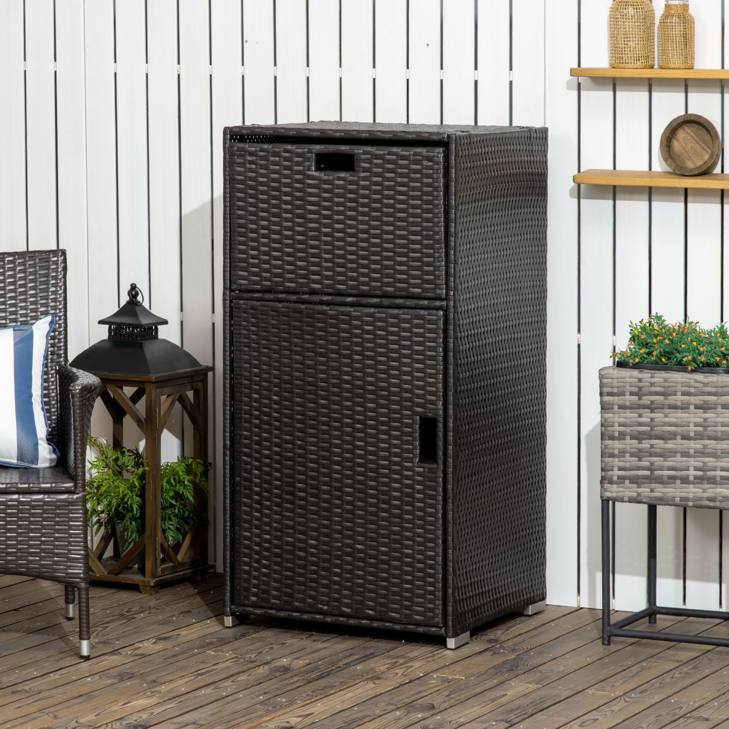 Armoire de rangement pour patio Outsunny, porte-serviettes d'extérieur pour la piscine, osier tressé étanche en polyéthylène, accessoire pour spa,