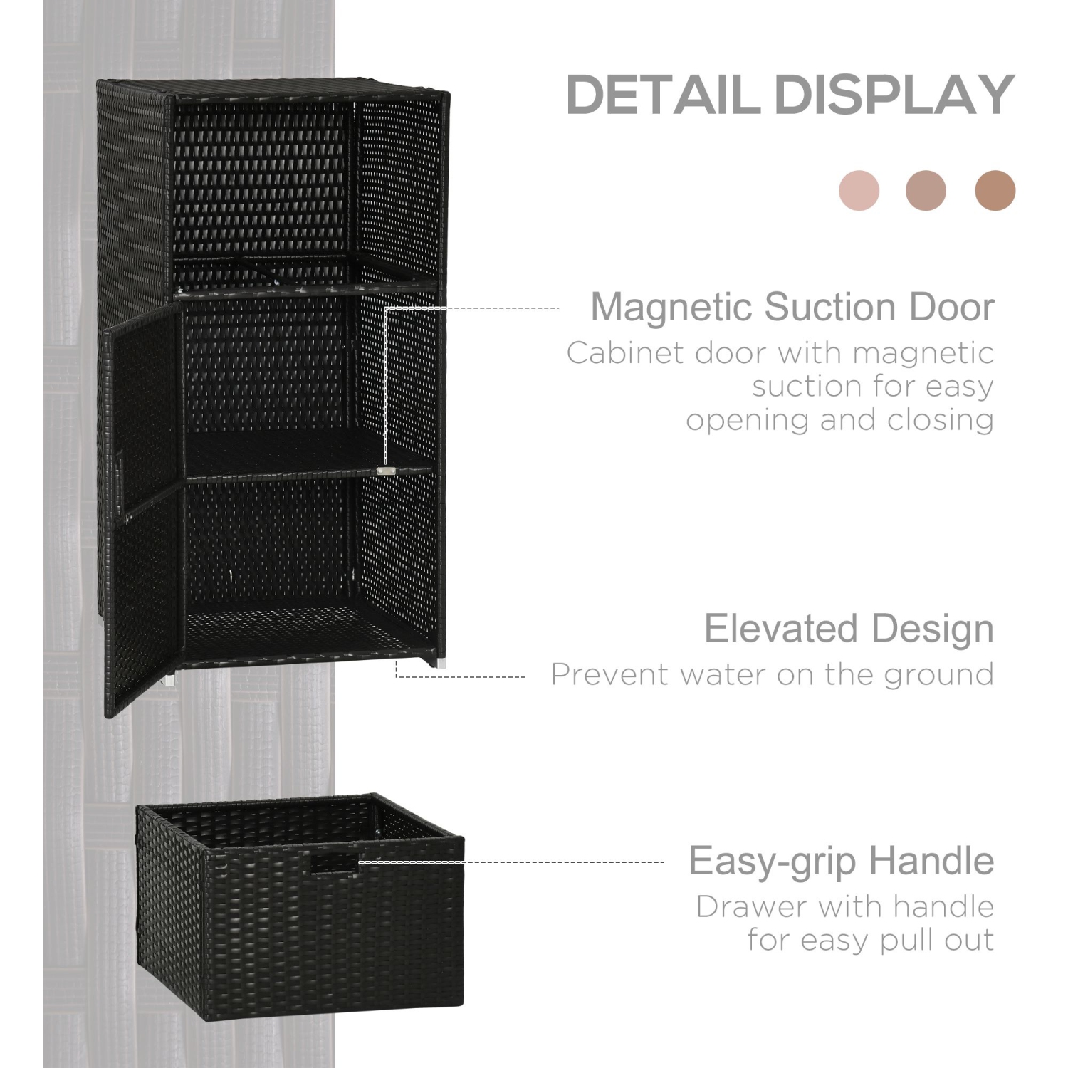 Armoire de rangement pour patio Outsunny, porte-serviettes d'extérieur pour la piscine, osier tressé étanche en polyéthylène, accessoire pour spa,