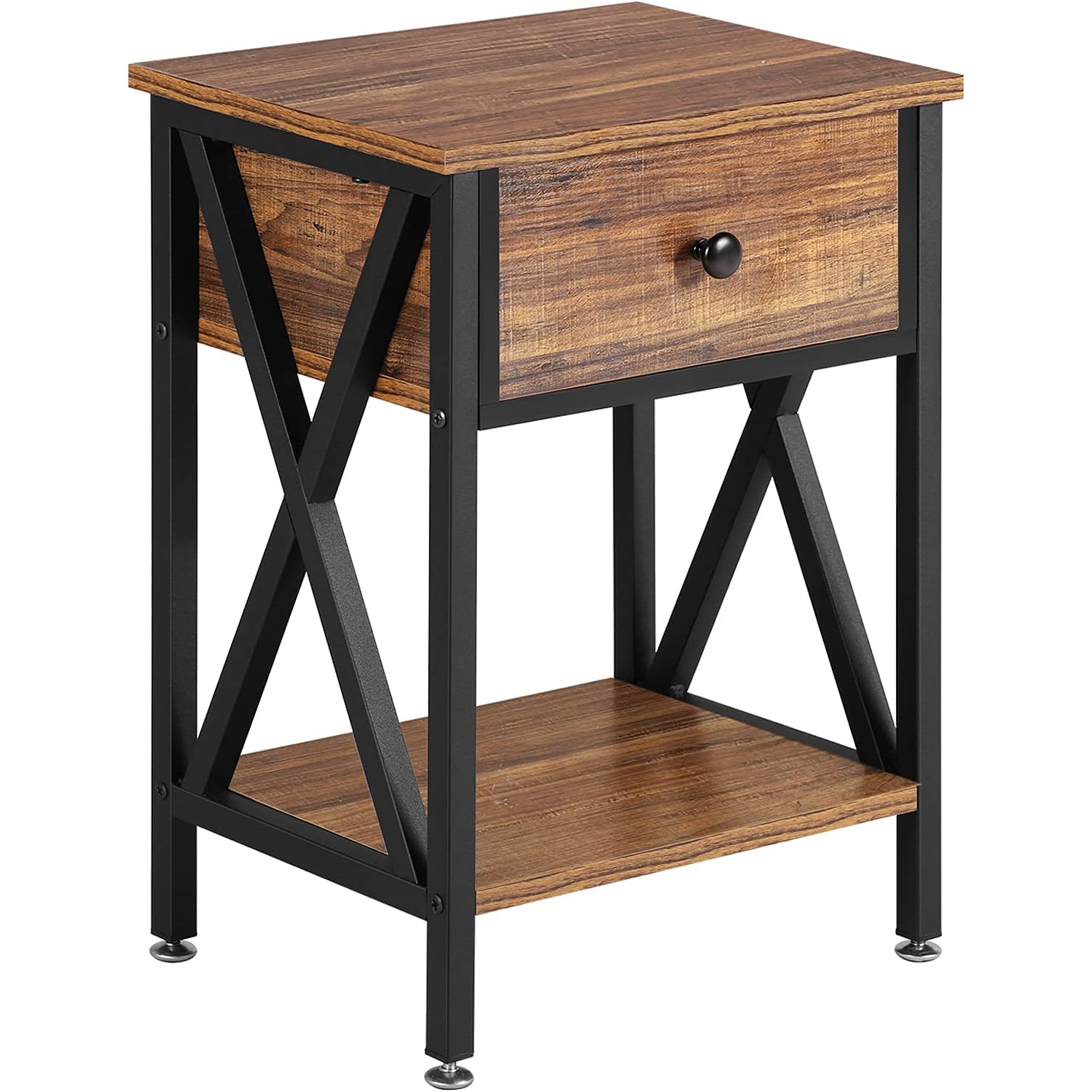 Table de bout moderne avec tablette de rangement et tiroir pour chambre à coucher - Brun - Ensemble de 1