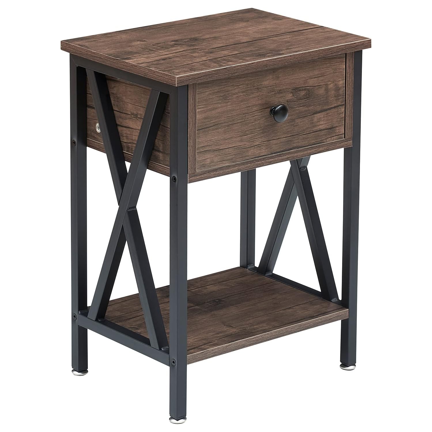 Table de bout moderne avec tablette de rangement et tiroir pour chambre à coucher - Gris - Ensemble de 1