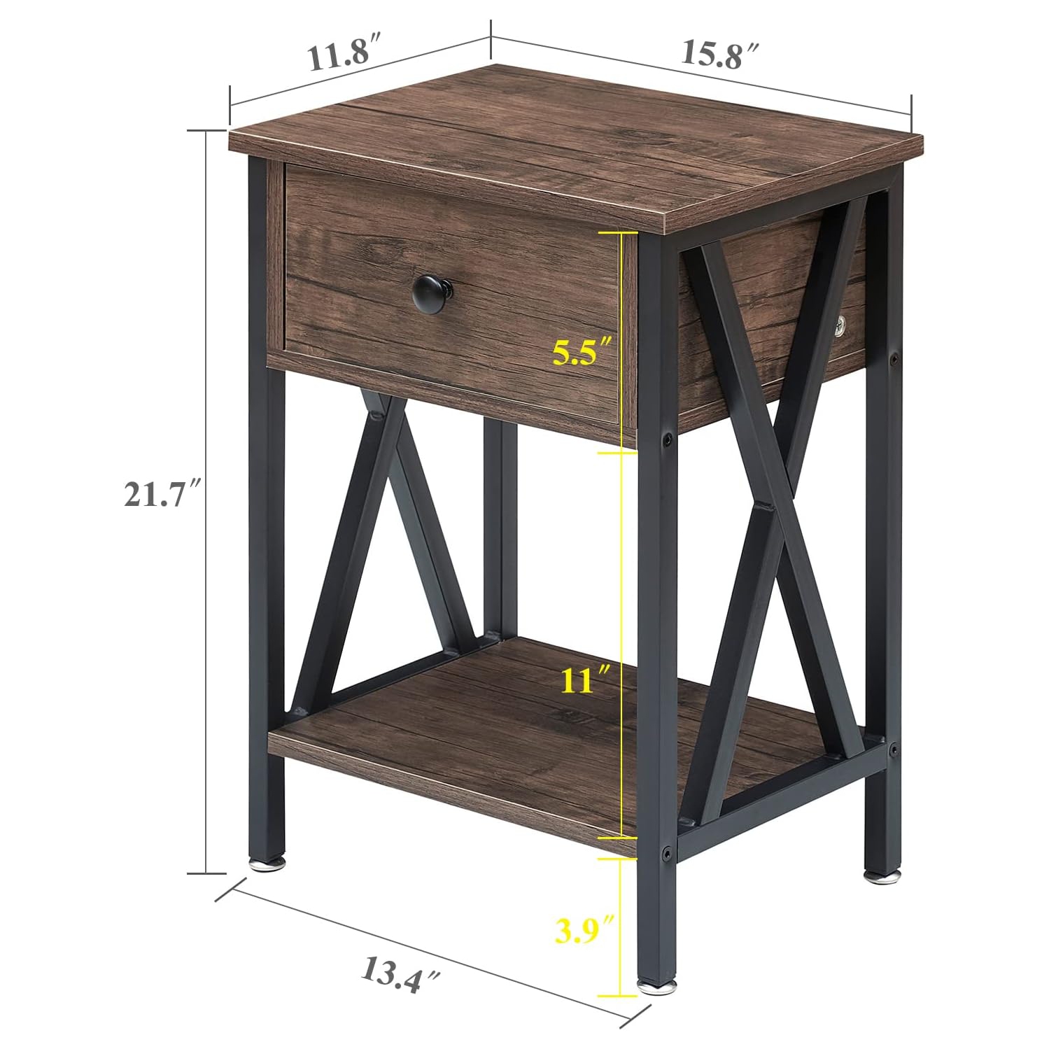 Modern End Table Nightstand Storage Shelf with Drawer for Living Room Bedroom-Grey 2 Pack