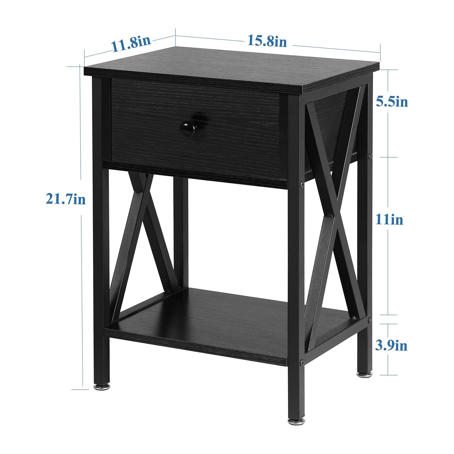 Modern End Table Nightstand Storage Shelf with Drawer for Living Room Bedroom-Black 2 Pack