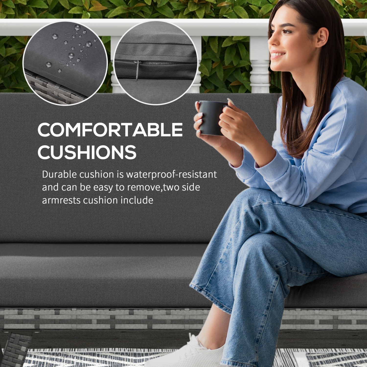 Meubles de patio en osier Outsunny avec coussin, canapé-lit convertible en rotin en polyéthylène pour l'extérieur avec fauteuil réglable, causeuse