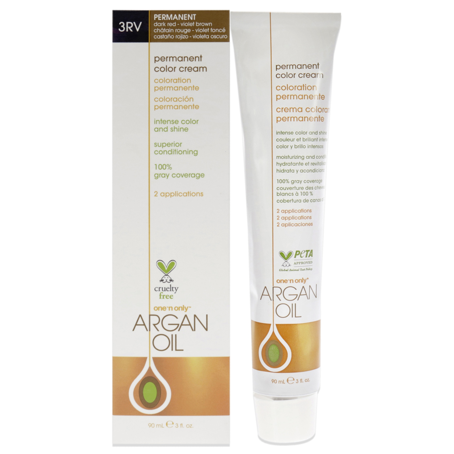 Argan Oil Permanent Color Cream - 3RV Dark Red Violet Brown by One n Only for Unisex - 3 oz Hair Color