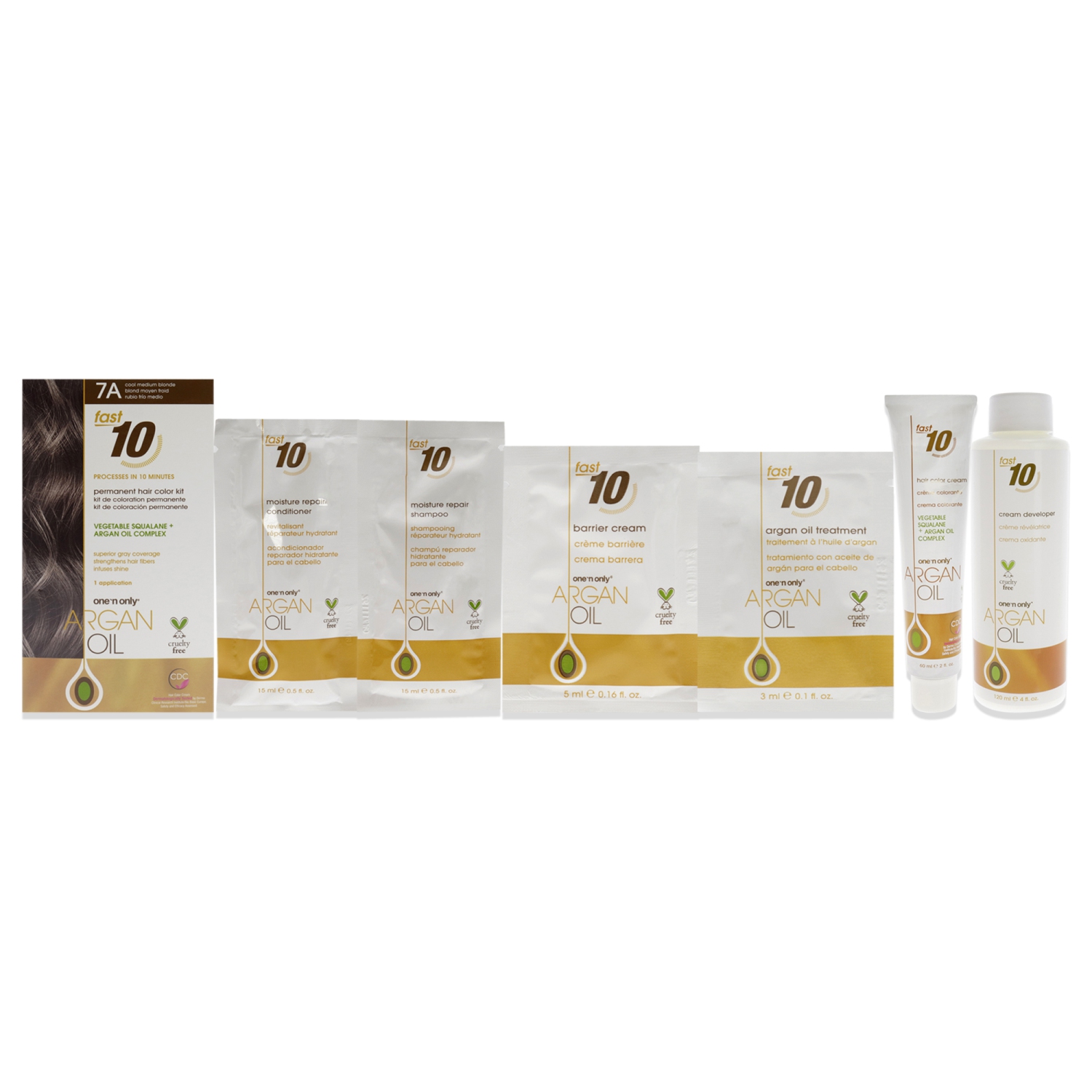 Argan Oil Fast 10 Permanent Hair Color Kit - 7A Cool Medium Blonde by One n Only for Unisex - 1 Pc Hair Color