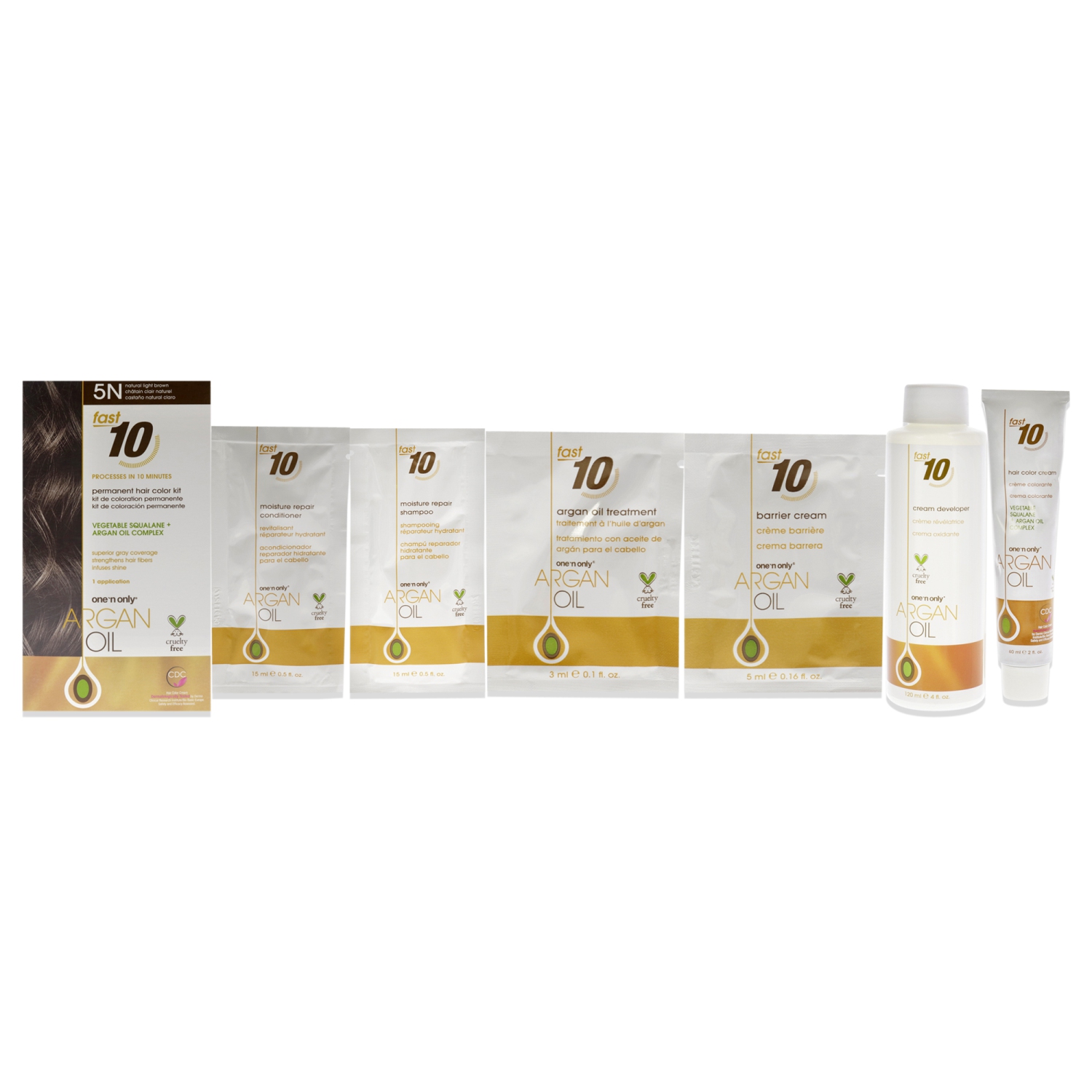 Argan Oil Fast 10 Permanent Hair Color Kit - 5N Natural Light Brown by One n Only for Unisex - 1 Pc Hair Color