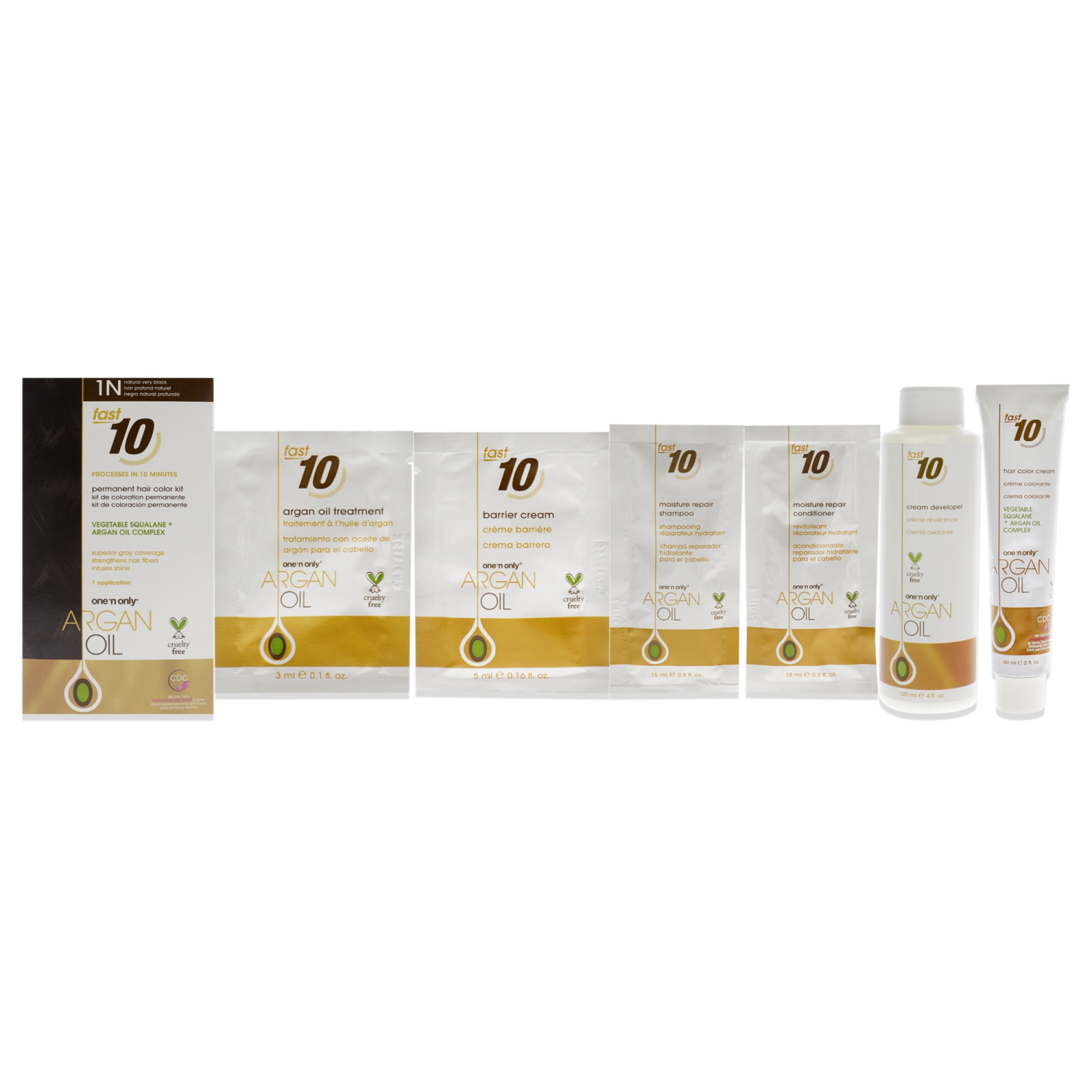 Argan Oil Fast 10 Permanent Hair Color Kit - 1N Natural Very Black by One n Only for Unisex - 1 Pc Hair Color