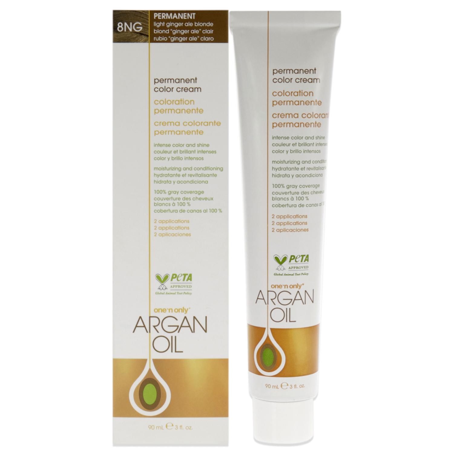 Argan Oil Permanent Color Cream - 8NG Light Ginger Ale Blonde by One n Only for Unisex - 3 oz Hair Color