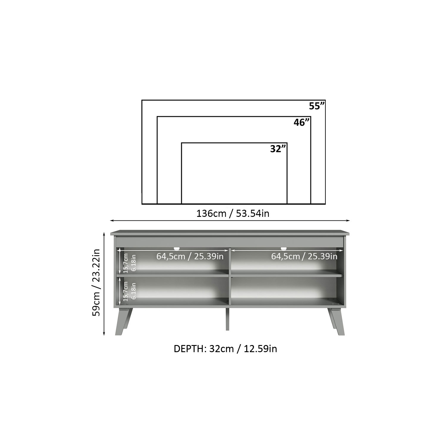 Madesa Compact TV Stand Cabinet with 4 Shelves and Cable Management for 50, 55 Inch TV Media Storage Unit Living Room and Bedroom Modern Wooden