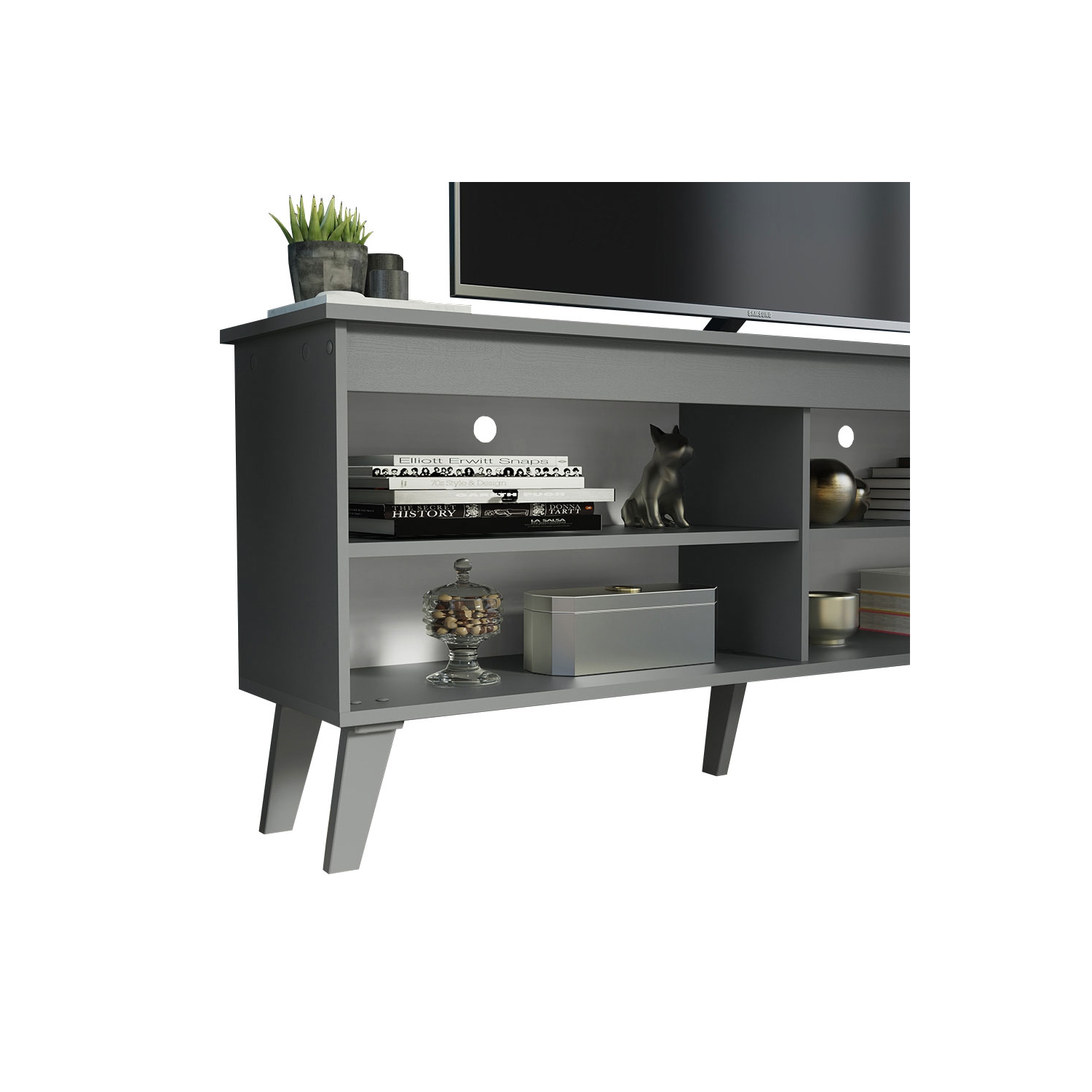 Madesa Compact TV Stand Cabinet with 4 Shelves and Cable Management for 50, 55 Inch TV Media Storage Unit Living Room and Bedroom Modern Wooden