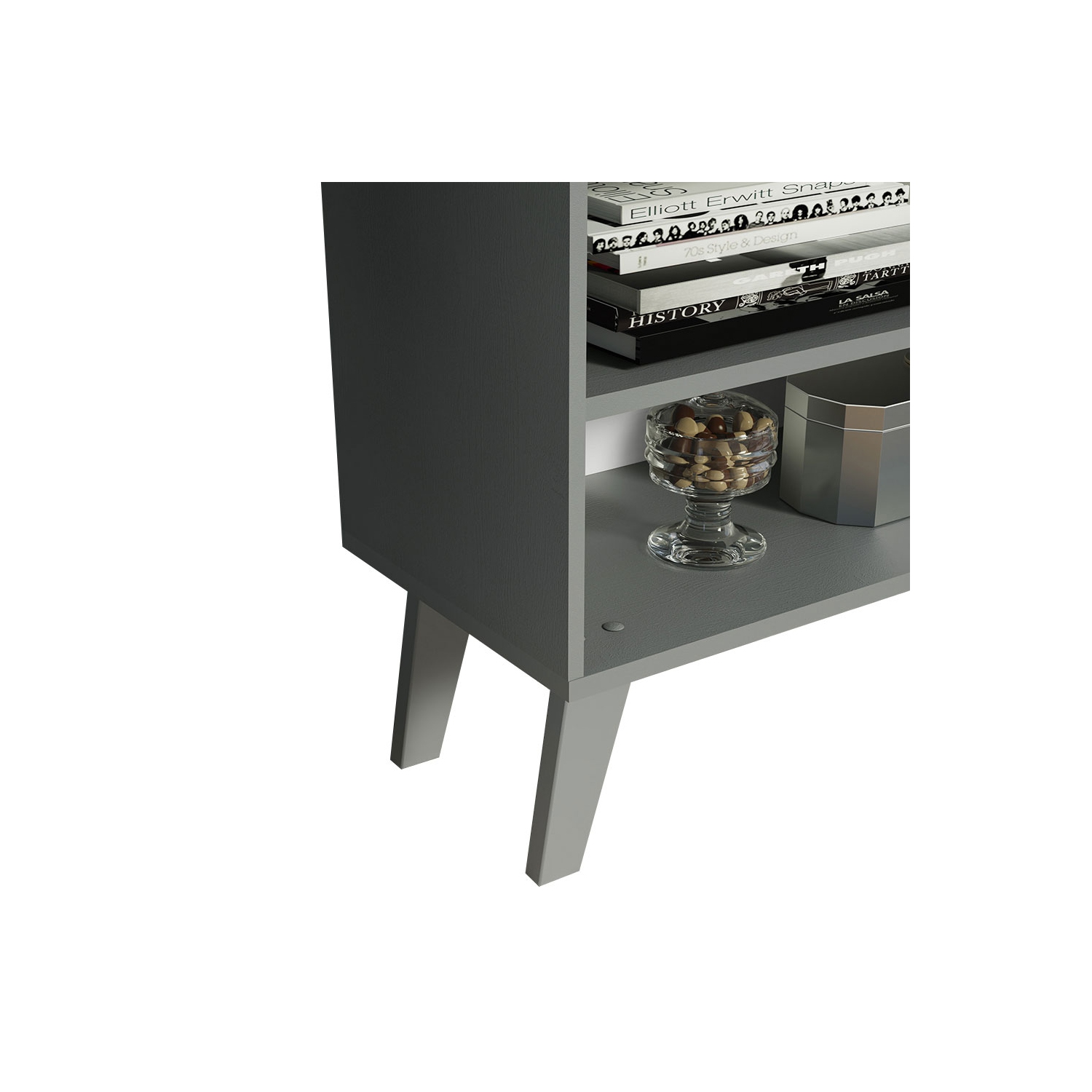 Madesa Compact TV Stand Cabinet with 4 Shelves and Cable Management for 50, 55 Inch TV Media Storage Unit Living Room and Bedroom Modern Wooden