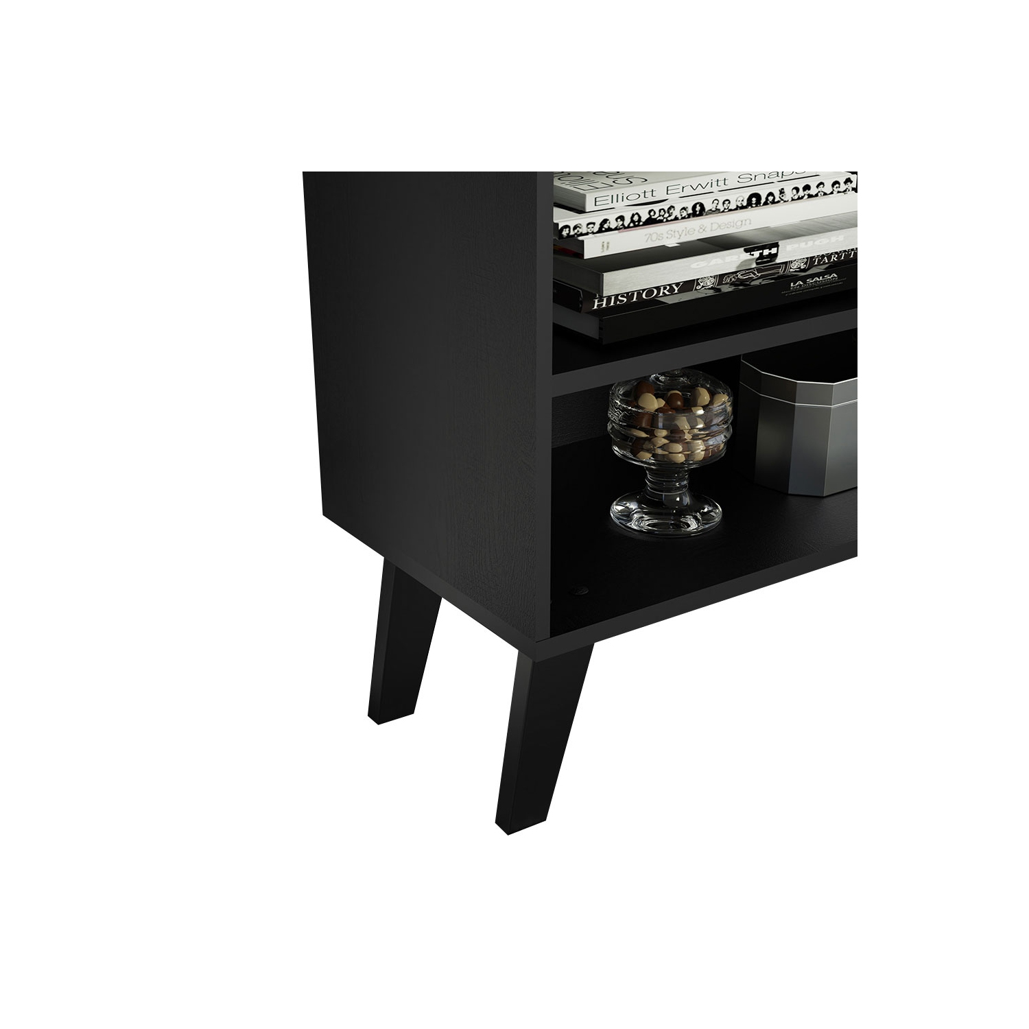 Madesa Compact TV Stand Cabinet with 4 Shelves and Cable Management for 50, 55 Inch TV Media Storage Unit Living Room and Bedroom Modern Wooden