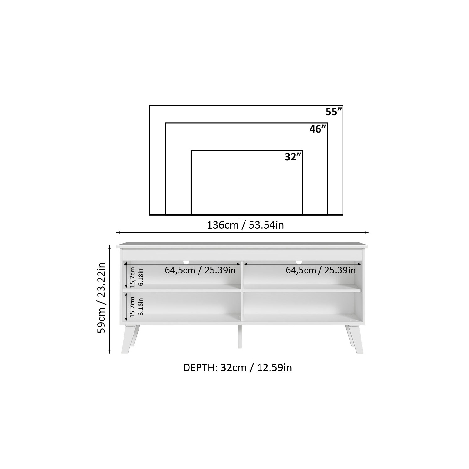 Madesa Compact TV Stand Cabinet with 4 Shelves and Cable Management for 50, 55 Inch TV Media Storage Unit Living Room and Bedroom Modern Wooden