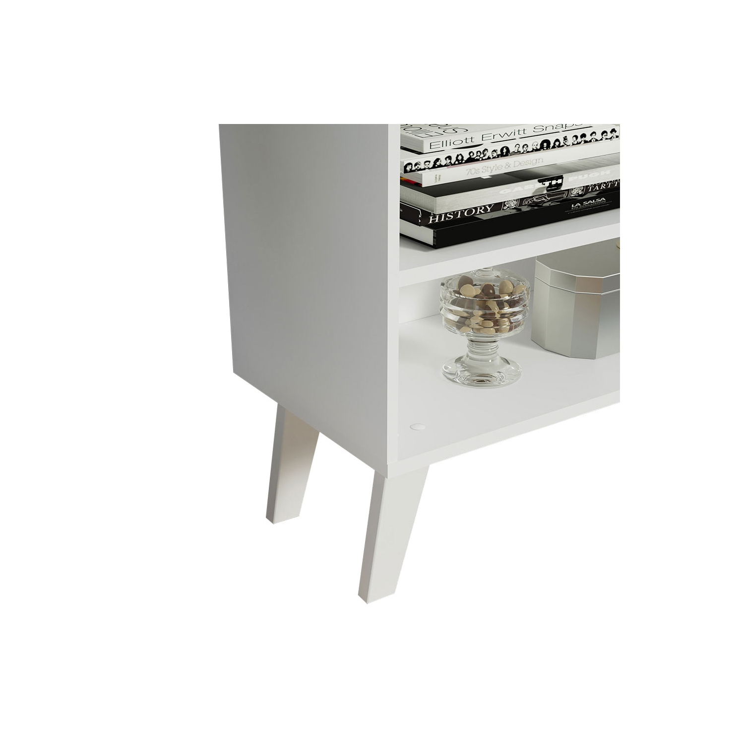 Madesa Compact TV Stand Cabinet with 4 Shelves and Cable Management for 50, 55 Inch TV Media Storage Unit Living Room and Bedroom Modern Wooden