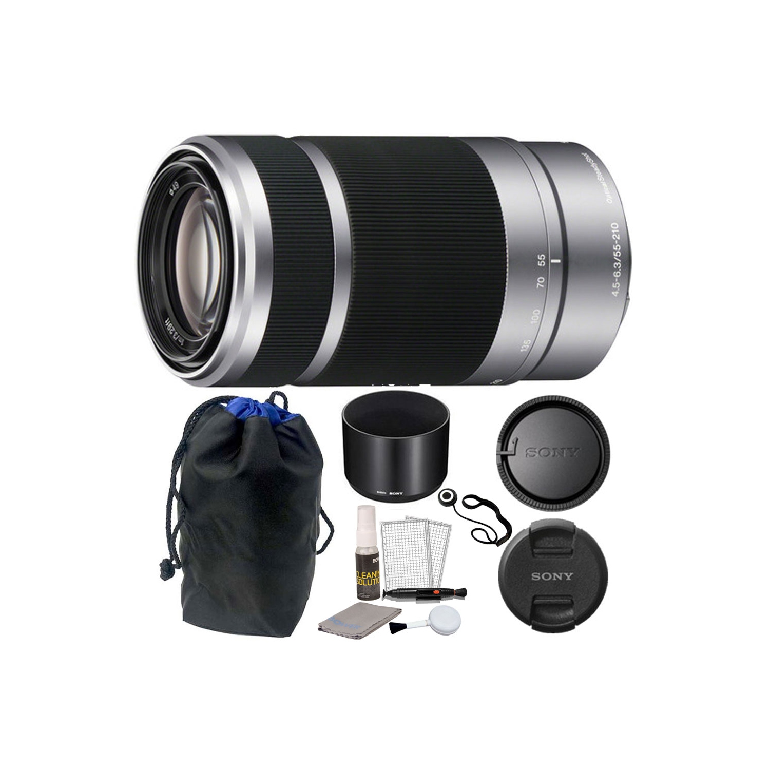 Sony E 55-210mm f/4.5-6.3 OSS E-Mount Lens (Silver) + Pouch + Top Accessories! Open Box