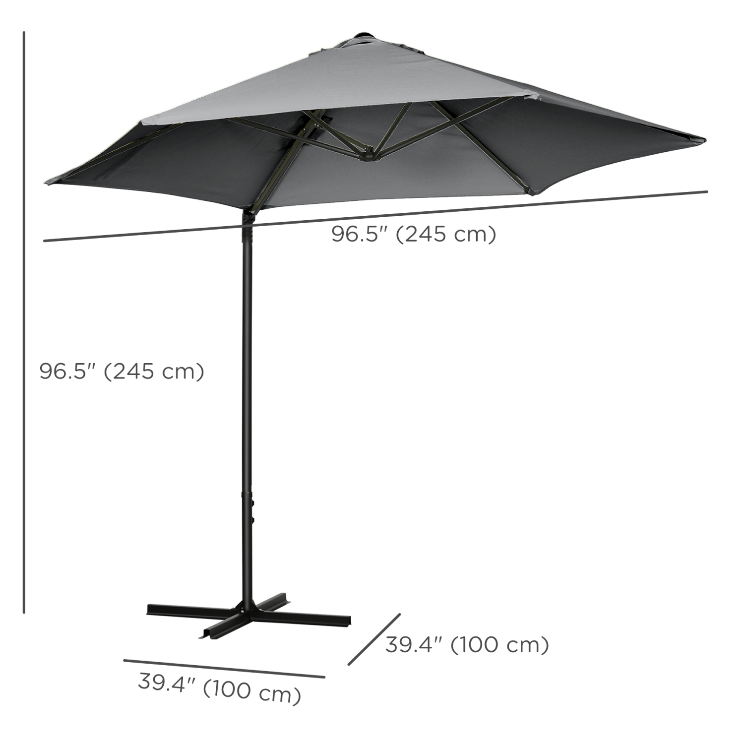 Outsunny 8.5FT Offset Patio Umbrella with 360° Rotation, Outdoor Cantilever Roma Parasol Hanging Sun Shade Canopy Shelter with Cross Base, Dark Grey
