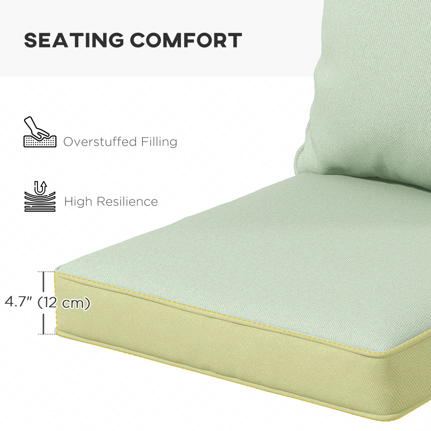 Ensemble de 2 coussins de chaise de jardin Outsunny, ensemble de coussins de rechange de dossier et de siège pour meubles de jardin d'intérieur et