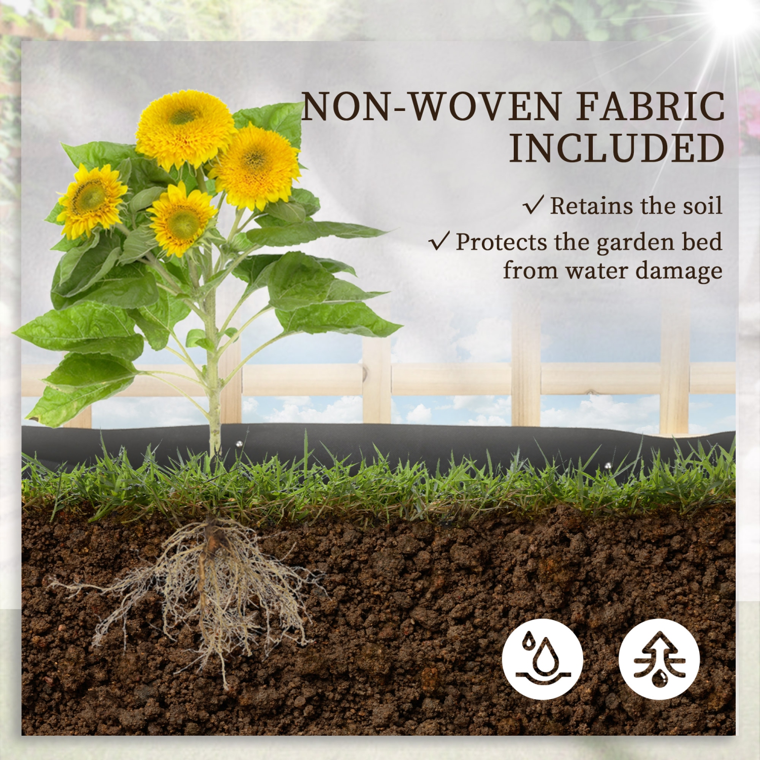 Outsunny 3 Tier Raised Garden Bed with Trellis for Climbing Plants, 43.3" Wooden Elevated Planter Box for Garden, Outdoor to Grow Vegetables,