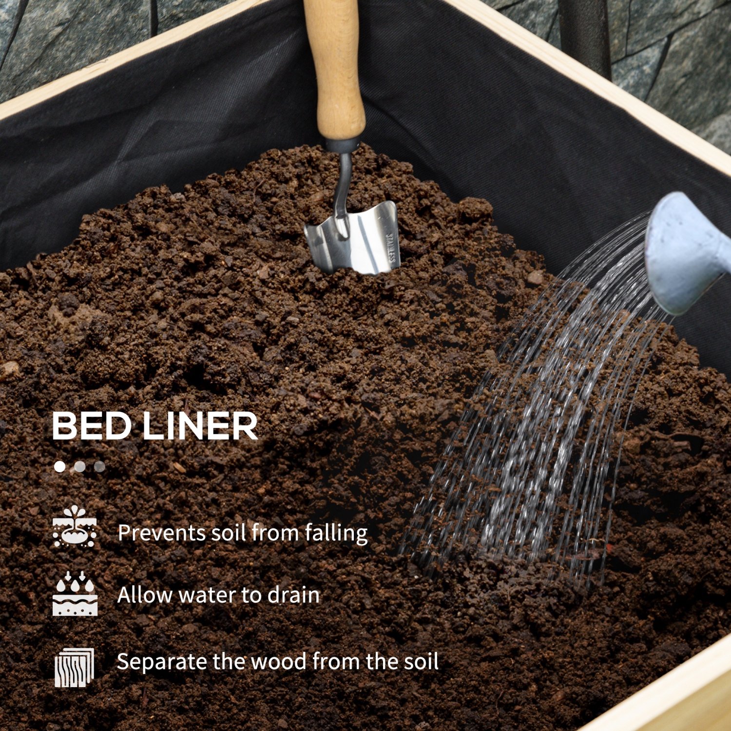 Outsunny Wooden Raised Garden Bed with Wheels, Elevated Planter Box with Metal Legs, Drainage Holes and Bed Liner, for Vegetables, Flowers, Herbs