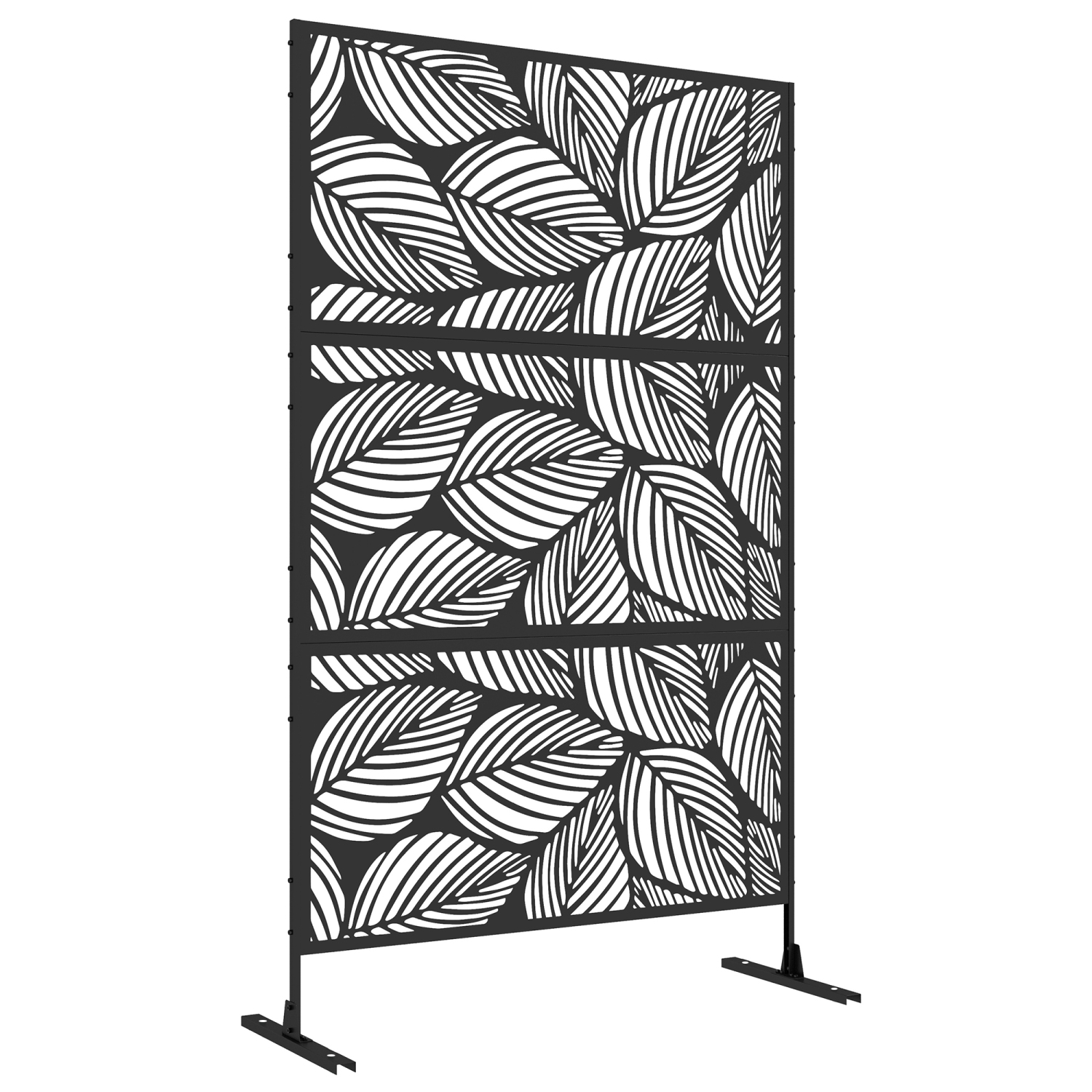 Outsunny Metal Outdoor Privacy Screen, Decorative Outdoor Divider with Stand and Expansion Screws, Freestanding Privacy Panel for Garden, Backyard, Deck, Pool, Hot Tub, Leaf Style