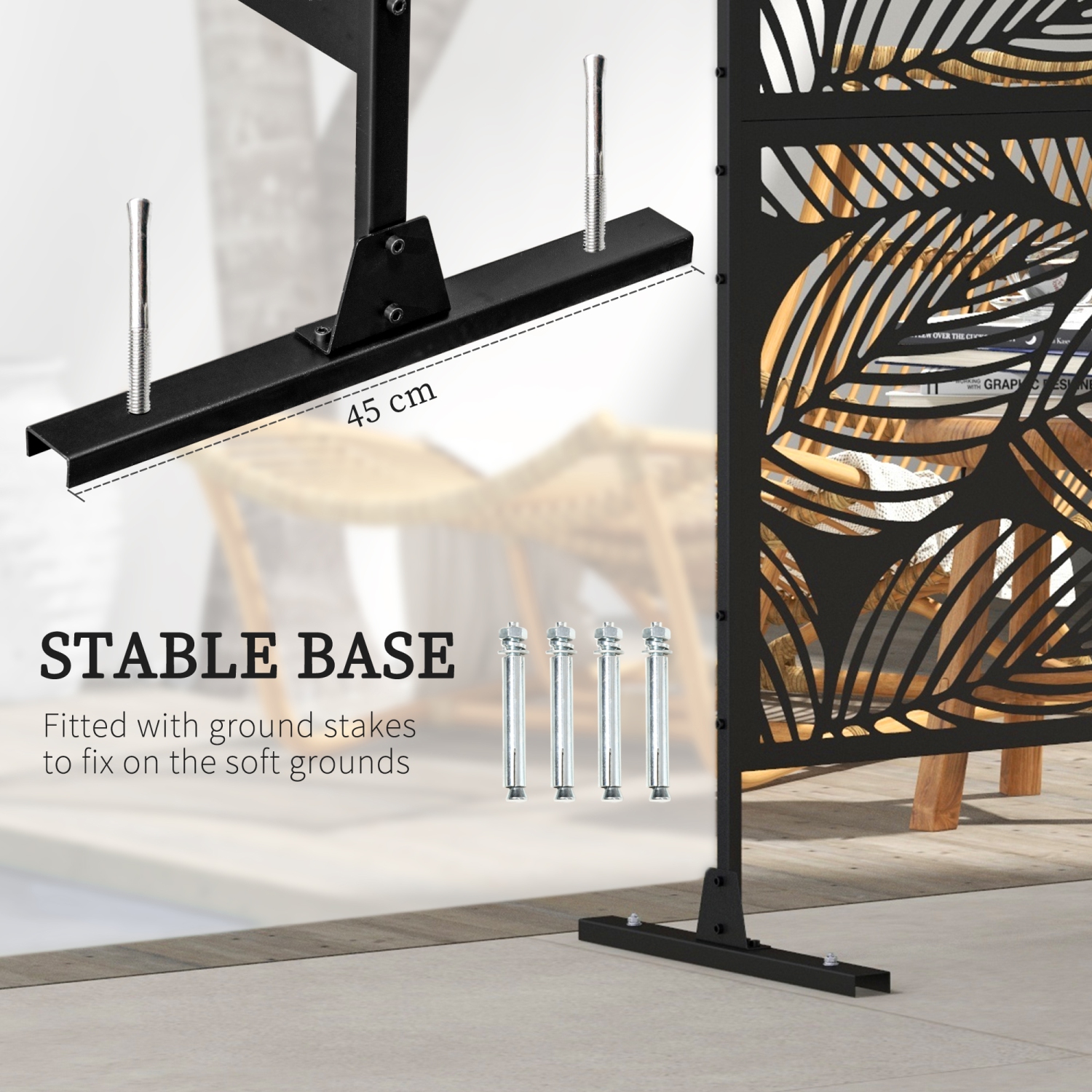 Outsunny Metal Outdoor Privacy Screen, Decorative Outdoor Divider with Stand and Expansion Screws, Freestanding Privacy Panel for Garden, Backyard,